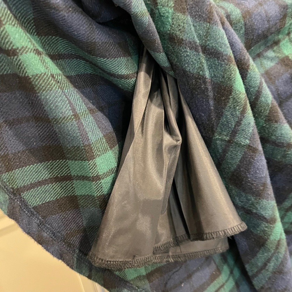 Green Navy Plaid Black Watch Midi Skirt XL Pockets Elastic Waist A-Line Fleece - Picture 10 of 12